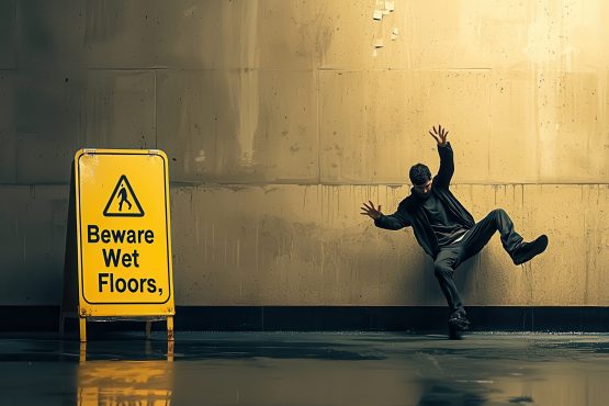 person-slipping-wet-floor-bright-yellow-caution-sign-reading-beware-wet-floors